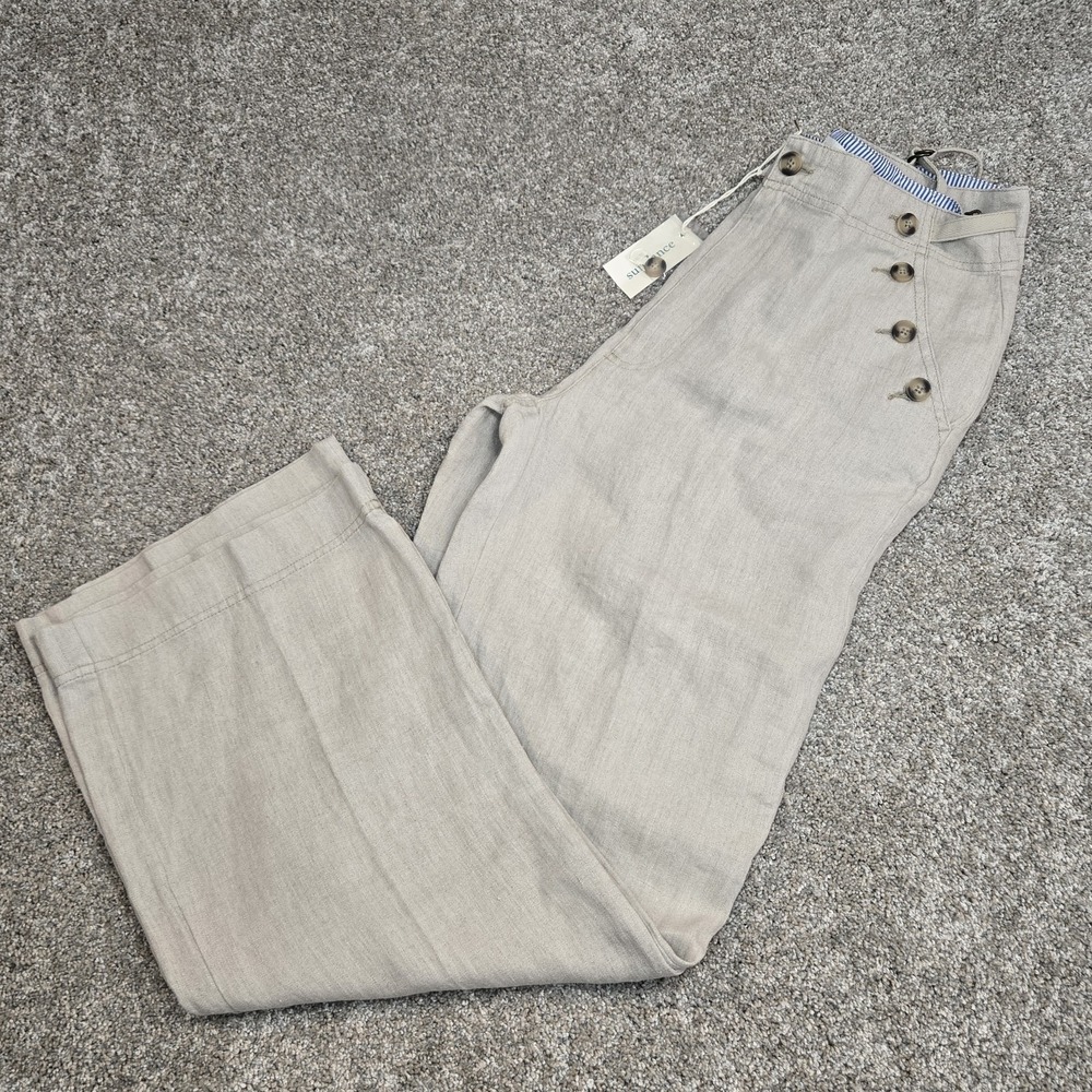 Sundance Oaklee Easy Pants‎ Linen Wide Leg Button Flax Womens Size 12